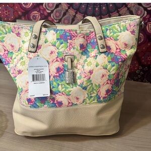 Jessica Simpson Getaway Fashion Tote Bag - Floral/Taupe - JS4323